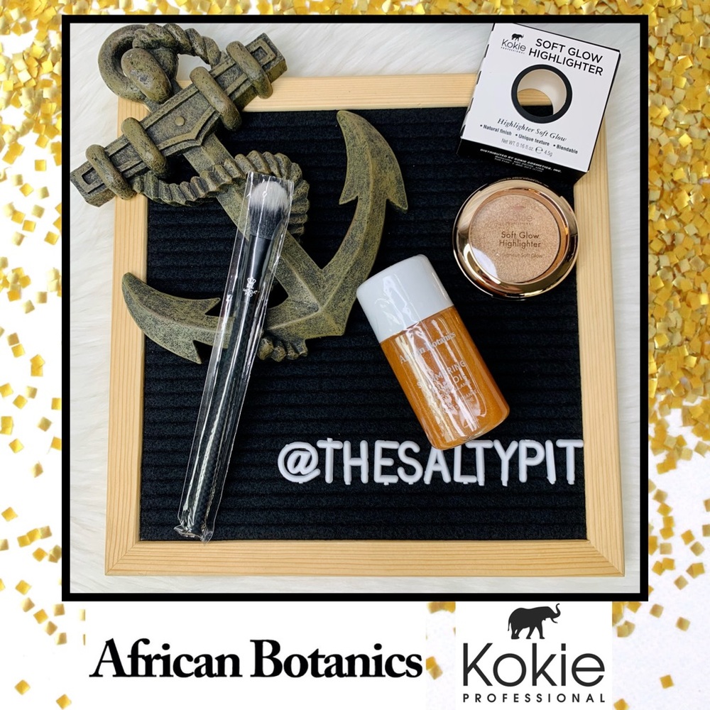 NIP 3 Pc Gold Glow Set! (Kokie HL, African Botanicals Glow Oil, Moda Glo Brush)
